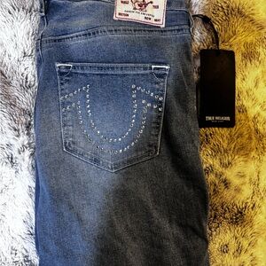 True Religion Blue Flare Jeans with Studded Pocket